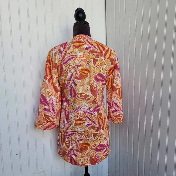 NWT Hippie Rose Fushia Orange Leaves Duster Cardigan Womens Open Front XS - Picture 8 of 14